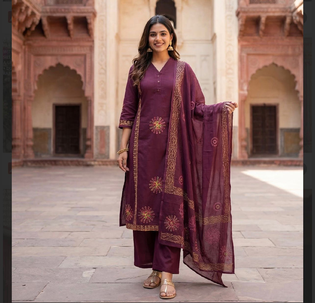 A-Line Kurti + Plazzo Pant + Duppata (3Pcs)