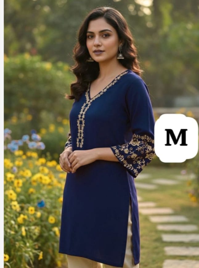 Trending Short length Kurti with Embroidery Work