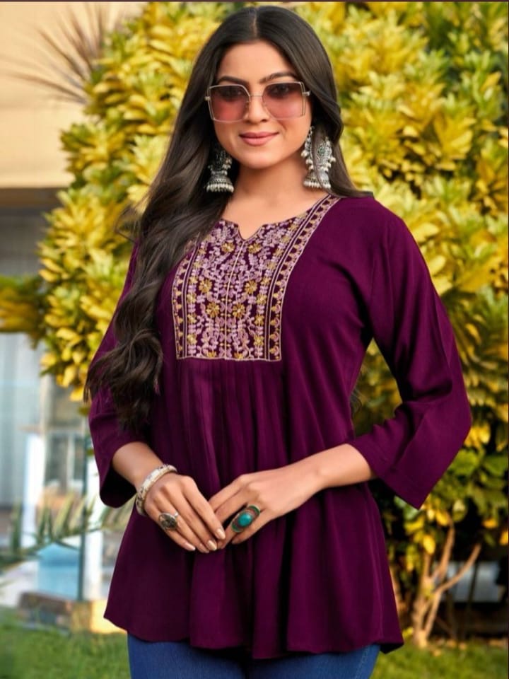 Embroidery Work Short Tops for Office and Regular Wear