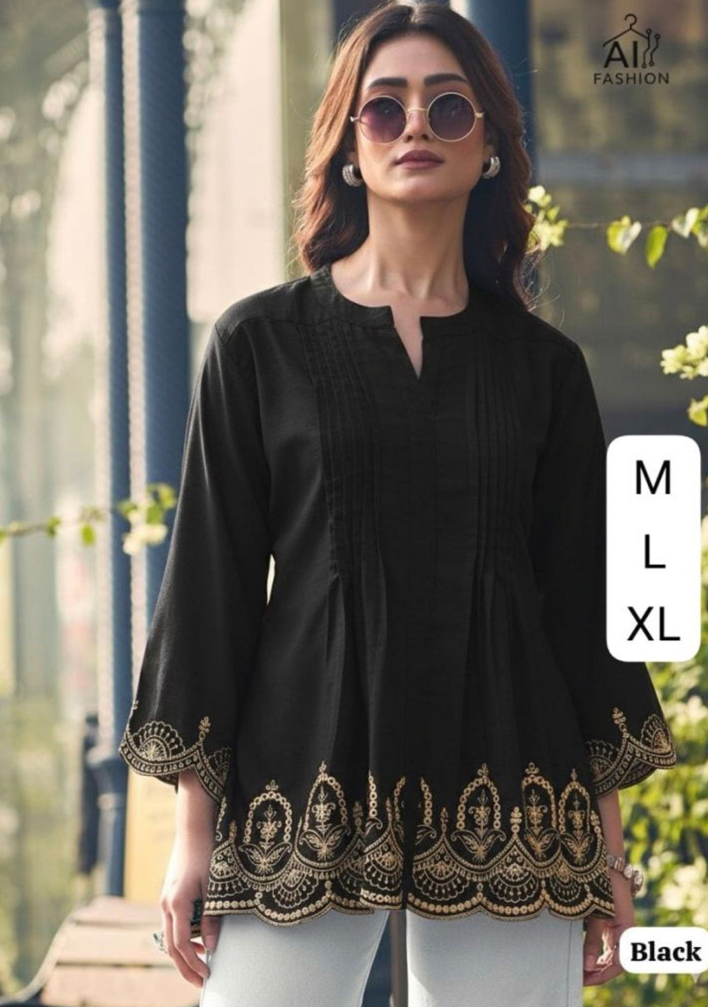 Trending Short length Kurti with pleated pattern and Embroidery Work