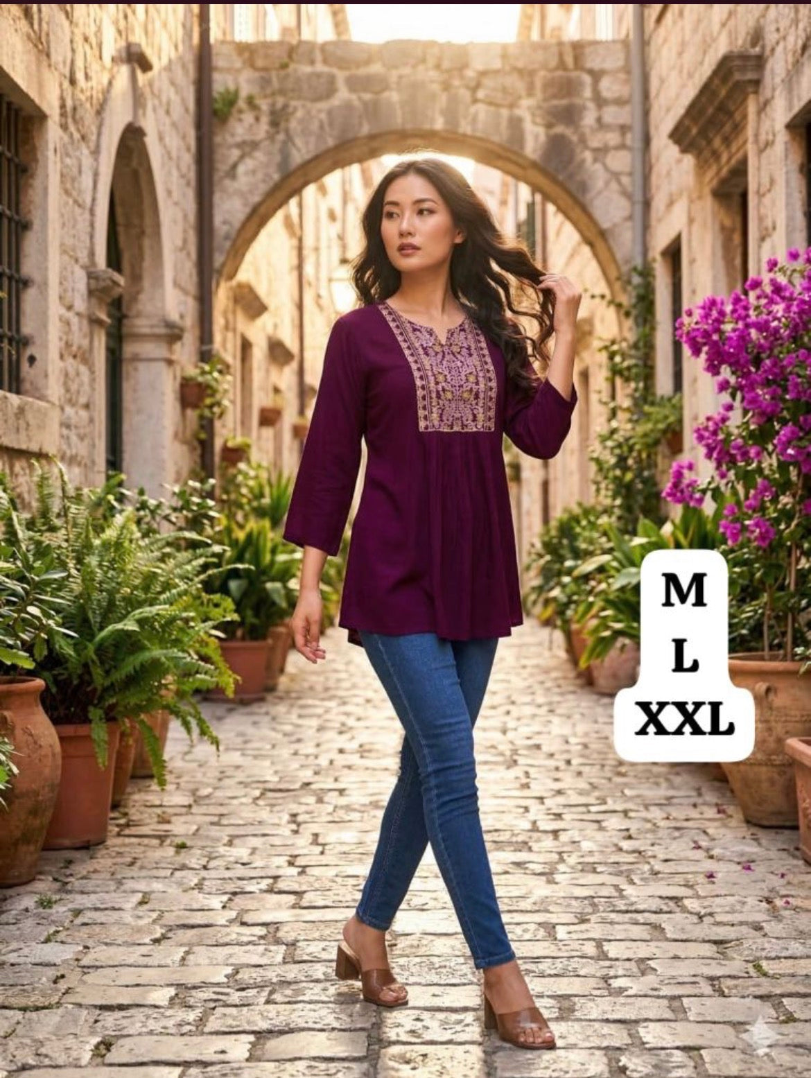 Embroidery Work Short Tops for Office and Regular Wear
