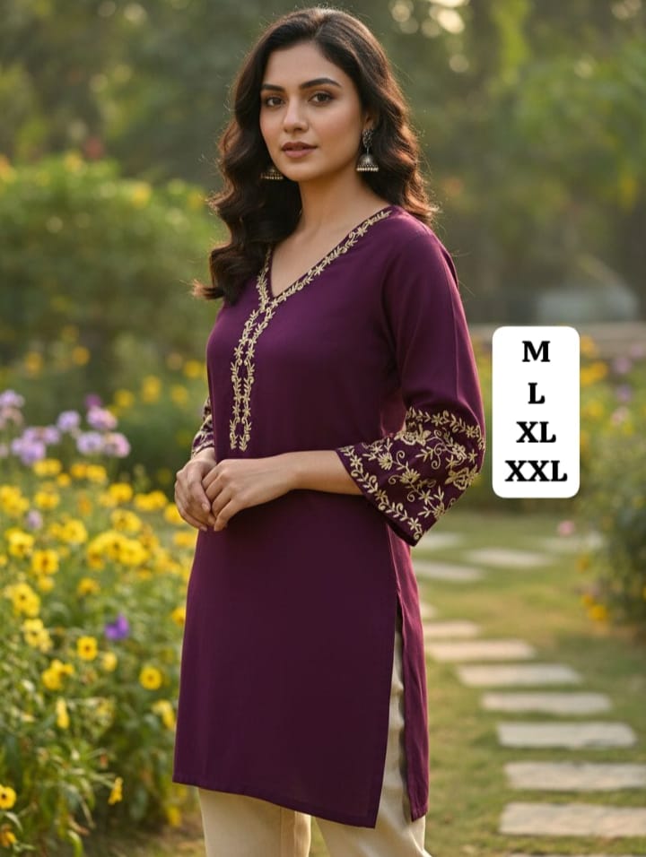 Trending Short length Kurti with Embroidery Work